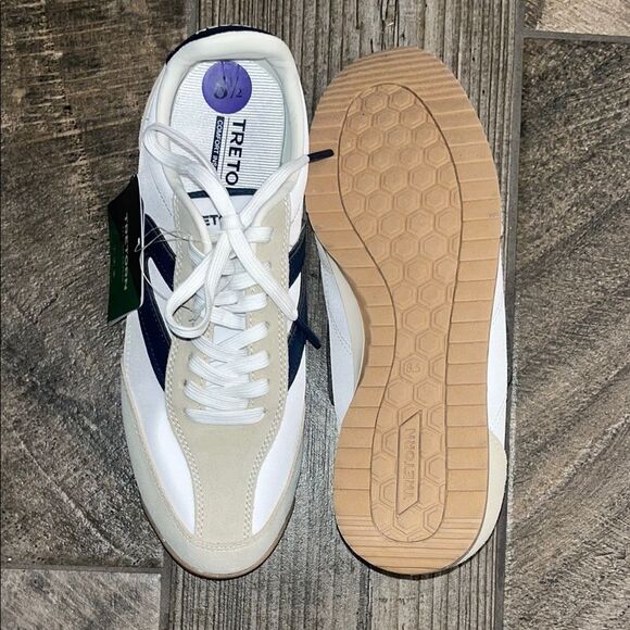 Tretorn White and Blue Retro Sneakers with leather & Suede Accents - Picture 3 of 5